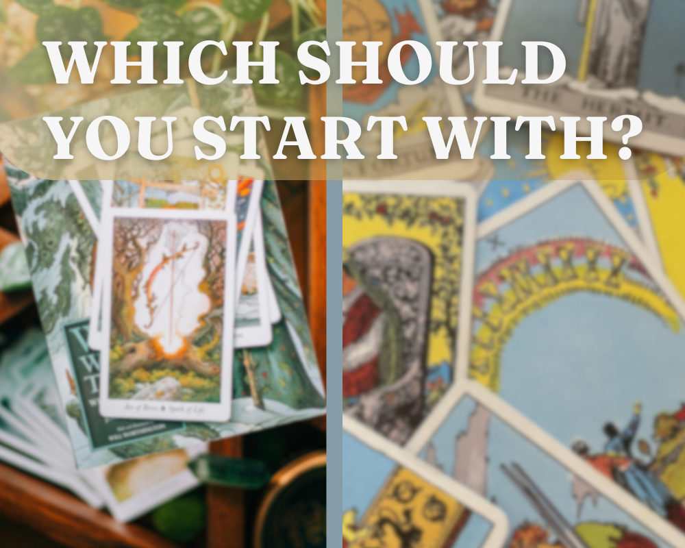 Two blurred images of tarot cards