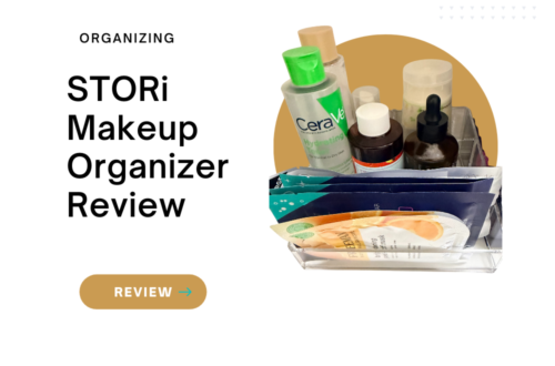 Stori makeup, skin care organizer review showing organized skin care in an acrylic organizer