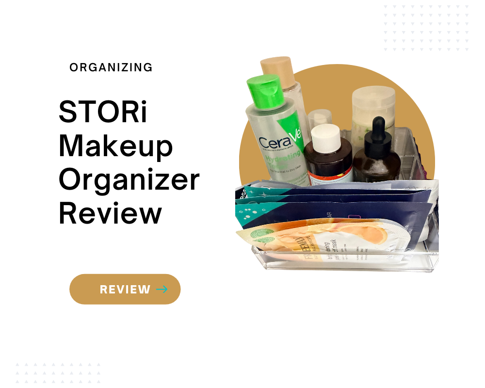 Stori makeup, skin care organizer review showing organized skin care in an acrylic organizer